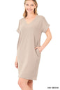 ZENANA Rolled Short Sleeve V-Neck Dress