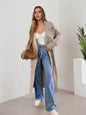 Ladies Elastic Waist Loose Design Lace up Wide Leg Denim Straight Leg Trousers