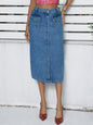 Multi Breasted Mid Length Hip Skirt Women Stretch Denim Pencil Skirt