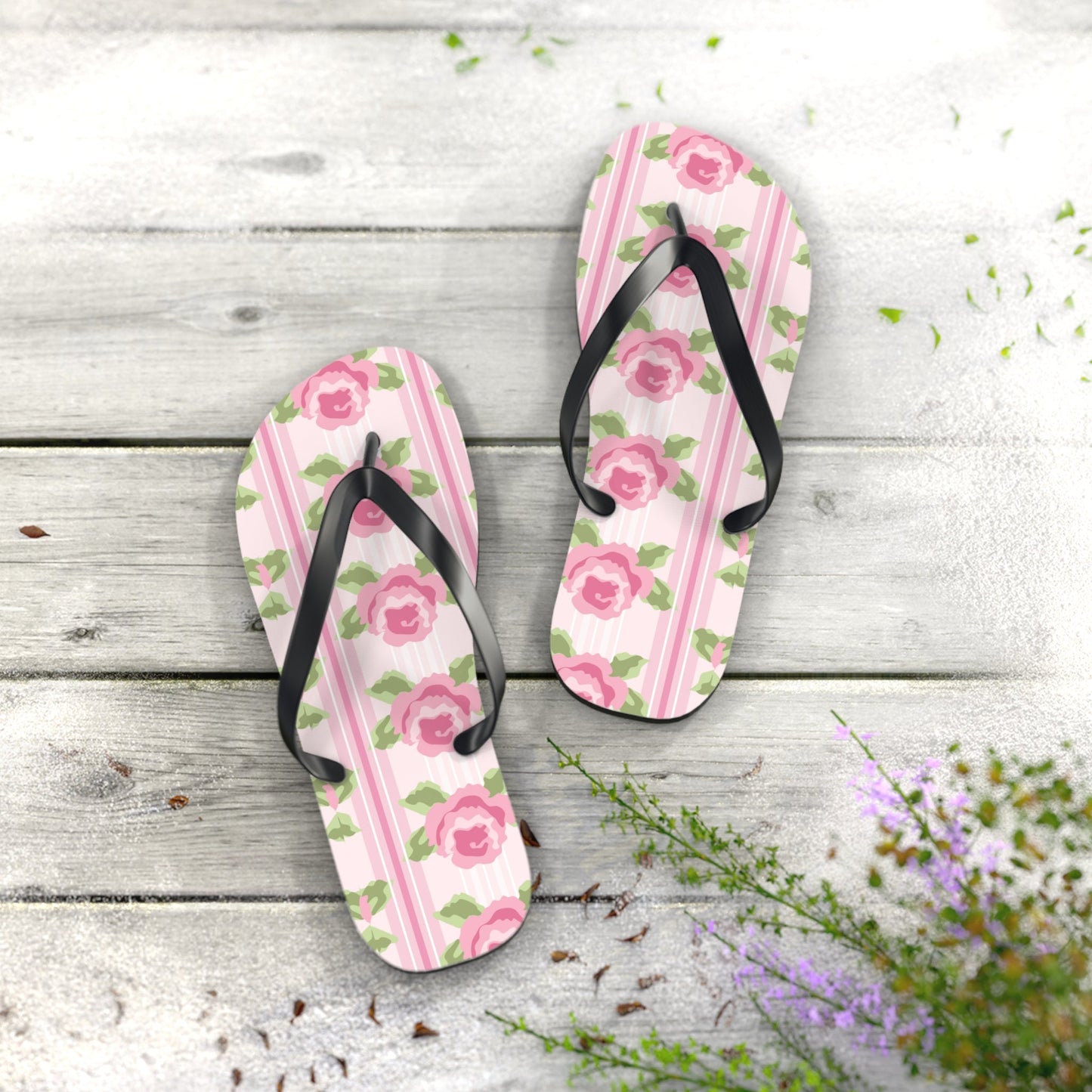 Customizable: Floral Flip Flops, Cute Summer Sandals, Beach Footwear, Vacation Essentials, Flower Printed Rubber Flip Flops