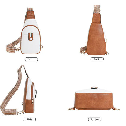 Leather Sling Bag for Women - Crossbody Fanny Pack, Adjustable Strap Chest Bag in Beige Brown