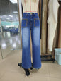 Rivet Inlaid Pocket Wide Foot Mouth Washed Denim Slim Straight Trousers