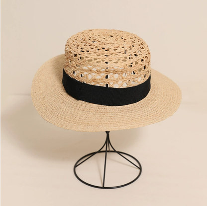 Lafite Cap Hollow Out Cutout Flat Top Sun Hat Summer Hand Woven Straw Hat All Match Travel Vacation Beach Hat