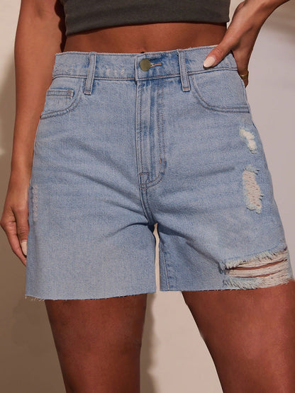 Women Denim Shorts with Ladies Holes Micro Elastic Holes
