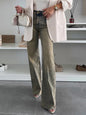 Heavy Industry Wash Slim Stretch Denim Straight Wide Leg Mop Trousers