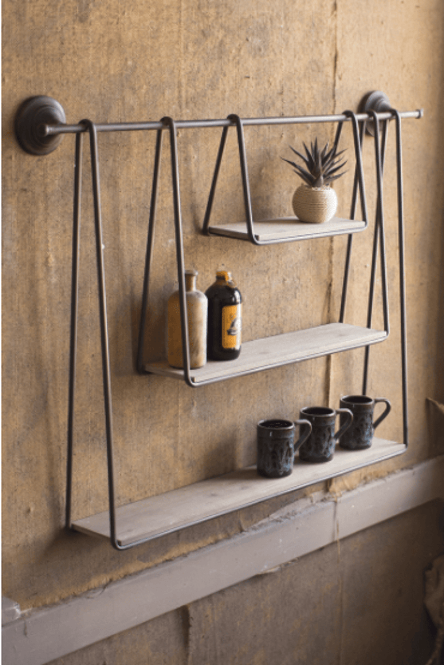Elegant Wood And Metal Triple Hanging Shelf | Kitchen [Metal] | Kitchen + Metal