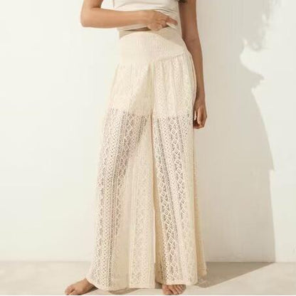 Transparent Low Waist Loose Show Seaside Vacation Sexy Imitation Lace Wide Leg Pants