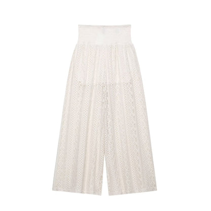 Transparent Low Waist Loose Show Seaside Vacation Sexy Imitation Lace Wide Leg Pants