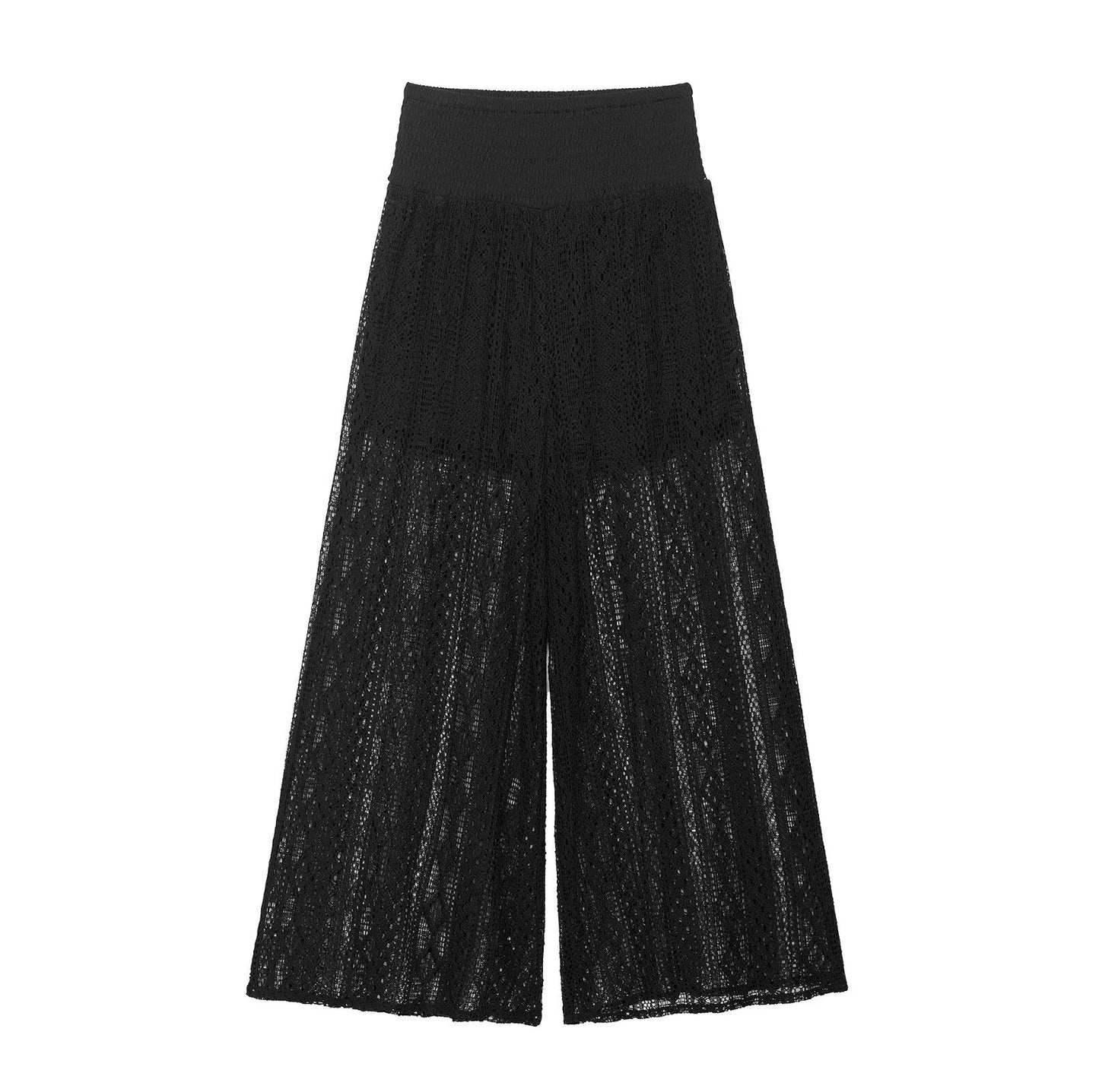 Transparent Low Waist Loose Show Seaside Vacation Sexy Imitation Lace Wide Leg Pants