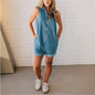 Women Wear Solid Color Polo Collar Sleeveless Zipper Denim Jumpsuit