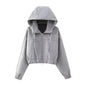 Women Clothing Spring Hooded Long Sleeve Zipper Fabric Short Sweater