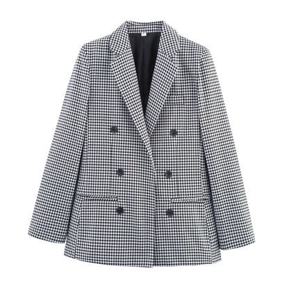 Women Autumn Plaid Double Breasted Coat Personalized Blazers