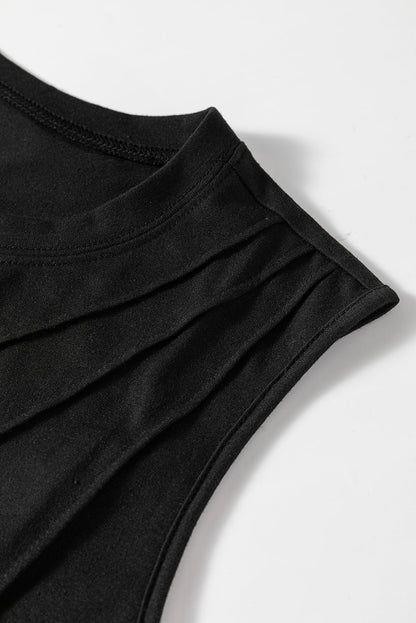 White Pleated Women's Top - Solid Color Crew Neck Design