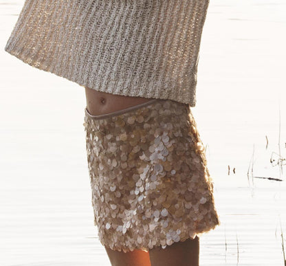 Women Clothing Fashionable Temperamental All Match Daily Wear Solid Color Sequ Mini Skirt