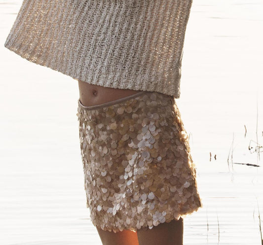 Women Clothing Fashionable Temperamental All Match Daily Wear Solid Color Sequ Mini Skirt