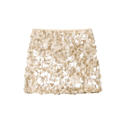 Women Clothing Fashionable Temperamental All Match Daily Wear Solid Color Sequ Mini Skirt