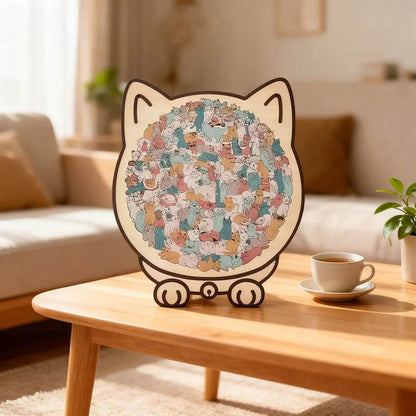 135-Piece Cat Shaped Wooden Puzzle – Colorful Morandi Animal Art Jigsaw