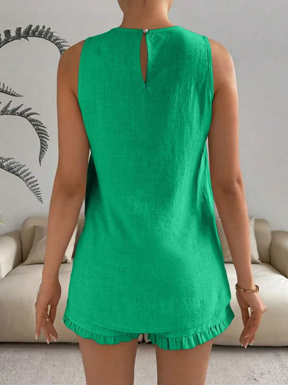 Lace Detail Round Neck Shorts Set for Women