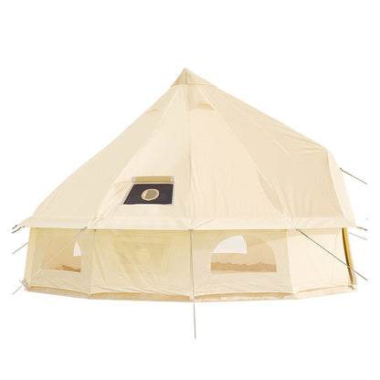 13FT Outdoor Glamping Yurt Teepee Canvas Camping Bell Family Waterproof Tent W/ Stove Jack (SAK92361)