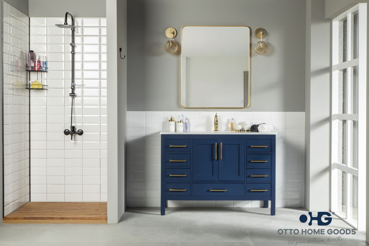 Ashley 48" Blue Bathroom Cabinet | Hardware | Kitchen + Metal