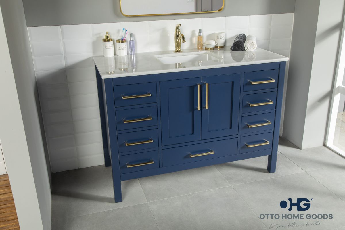 Ashley 48" Blue Bathroom Cabinet | Hardware | Kitchen + Metal