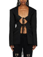 Spring Sexy V Neck Lace-up Hollow Out Cutout Waist Irregular Asymmetric Stitching Design Blazer for Women