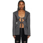 Spring Sexy V Neck Lace-up Hollow Out Cutout Waist Irregular Asymmetric Stitching Design Blazer for Women