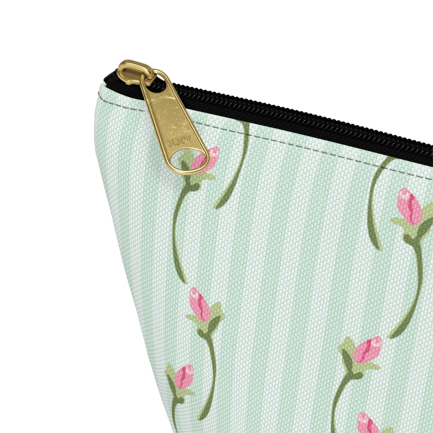 Customizable: Floral Print Accessory Pouch | Cute Makeup Bag, Travel Organizer, Gift for Her, Floral Clutch, Green Striped Bag
