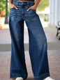 Ladies Stretch Outer Pocket Straight Wide Leg Denim Trousers