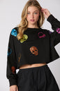 Autumn Winter Women Halloween Skull Sequined Top Loose Fitting Casual Pullover Women