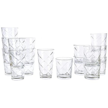 Gibson Home 16 Piece Lattice Glassware Drinkware Set | Dinnerware | Kitchen + Metal