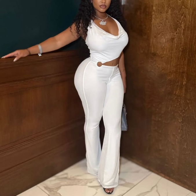 Elegant Sexy Slim Elastic Hollow Out Cutout Ring Halter Strap Jumpsuit