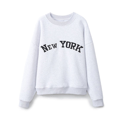 Women Clothing Autumn Simple Character Embroidery Sweatshirts