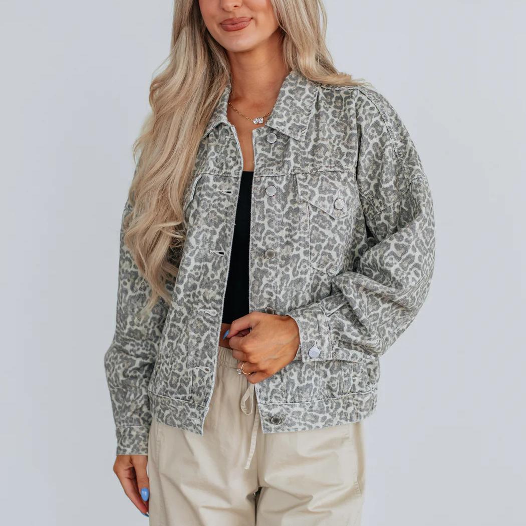 All Matching Loose Washed out Printed Coat Denim Jacket Women