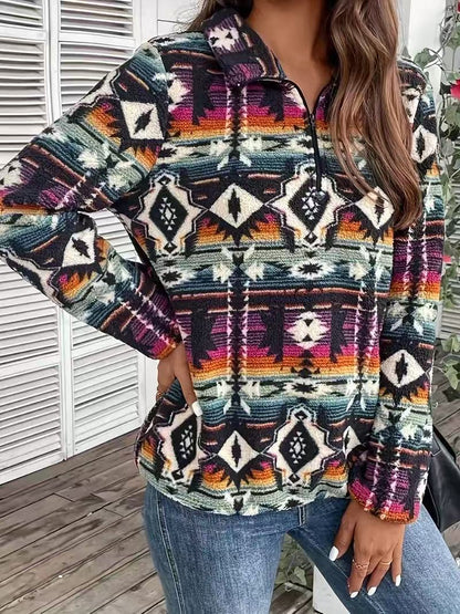 Women Printed Double-Sided Plush Pullover Casual Women Autumn Winter Plush Tops