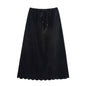 Women Clothing Autumn Long Suede Laser Carved Hollow Out Cutout Retro Skirt