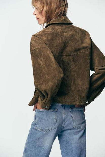 Women Clothing Autumn Retro Pure Leather Bomber Jacket Coat