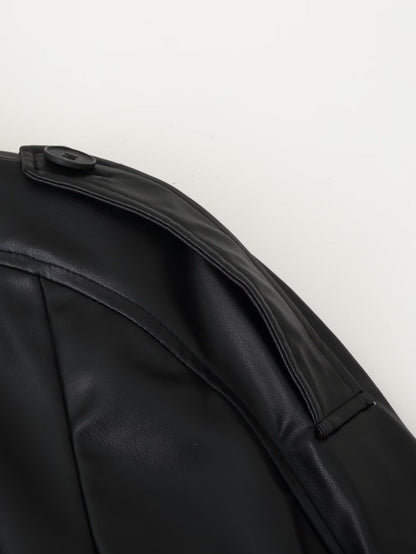 Women Clothing Fashionable Casual All Match Faux Leather Wind Breaker