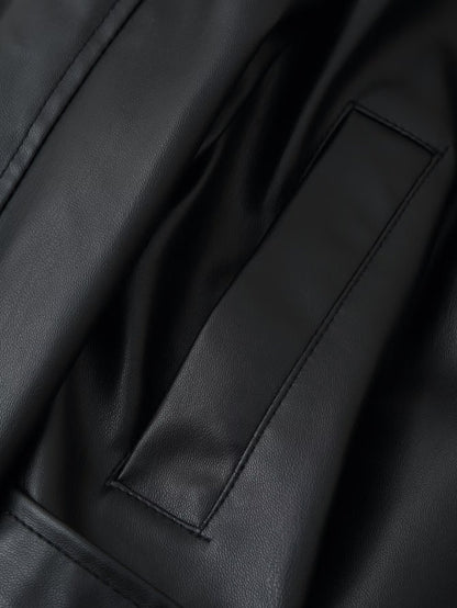 Women Clothing Fashionable Casual All Match Faux Leather Wind Breaker