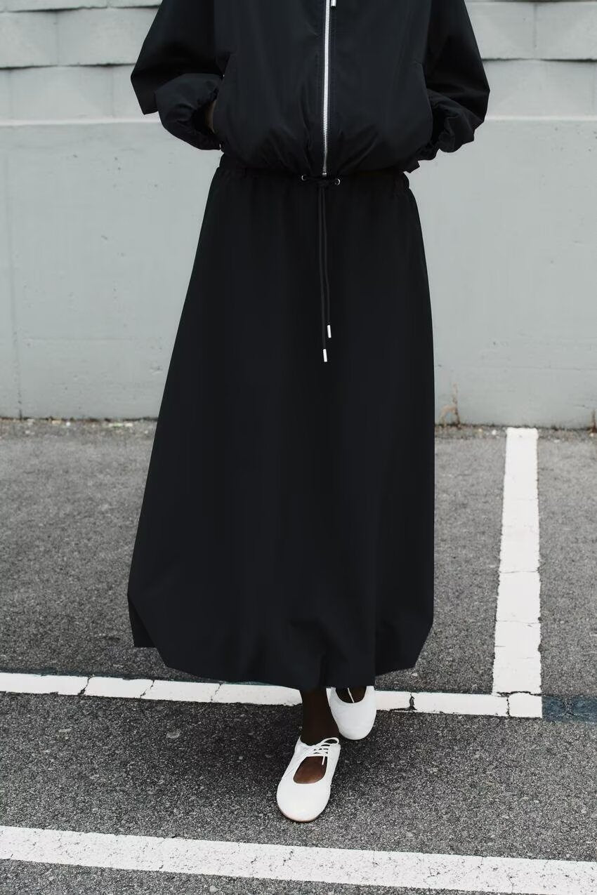 Women Clothing Autumn Balloon Elastic Waist Skirt