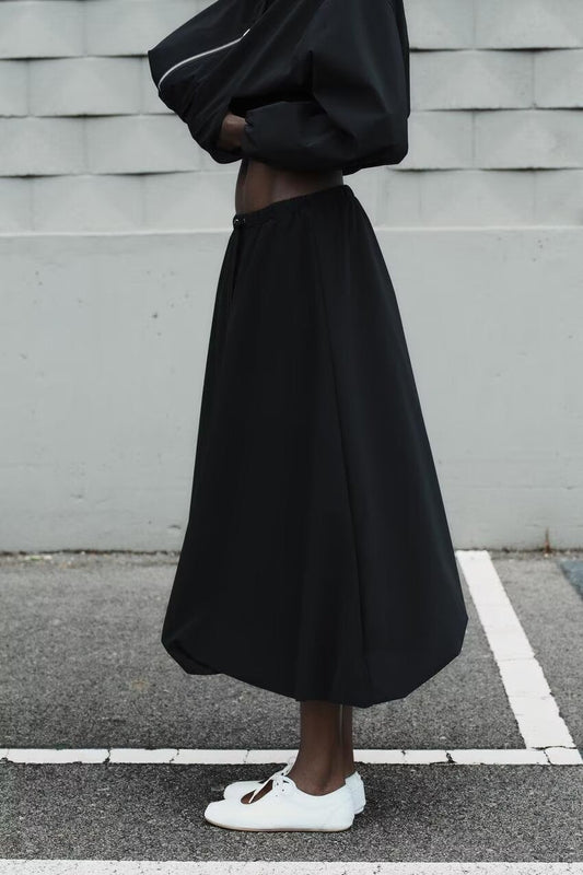 Women Clothing Autumn Balloon Elastic Waist Skirt