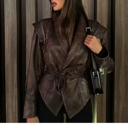 Women Autumn Winter Fashionable Leather Jacket Bomber Jacket Short Coat