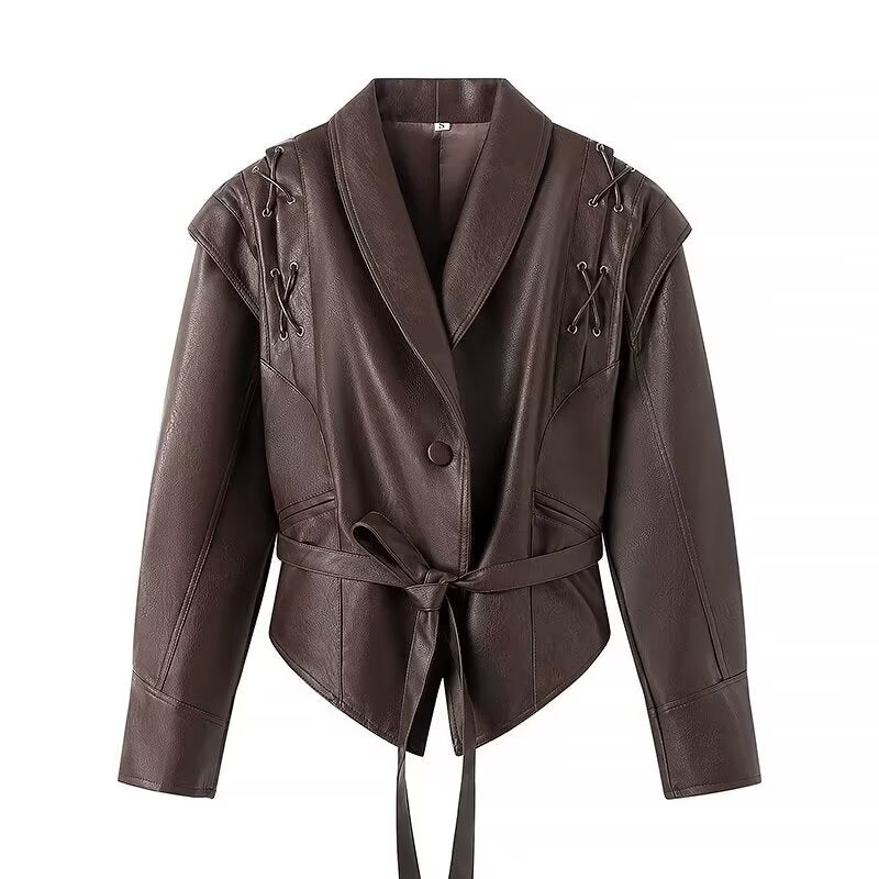 Women Autumn Winter Fashionable Leather Jacket Bomber Jacket Short Coat