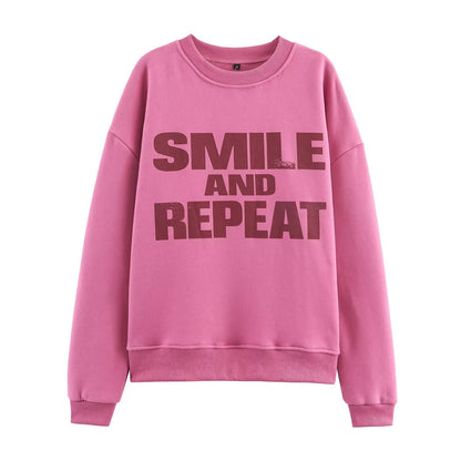 Women Clothing Autumn Winter Casual All Match round Neck Loose Printed Sweatshirts