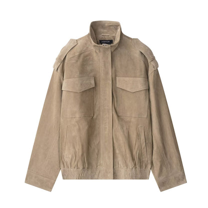 Women Clothing Suede Textured Leather Coat