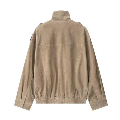 Women Clothing Suede Textured Leather Coat