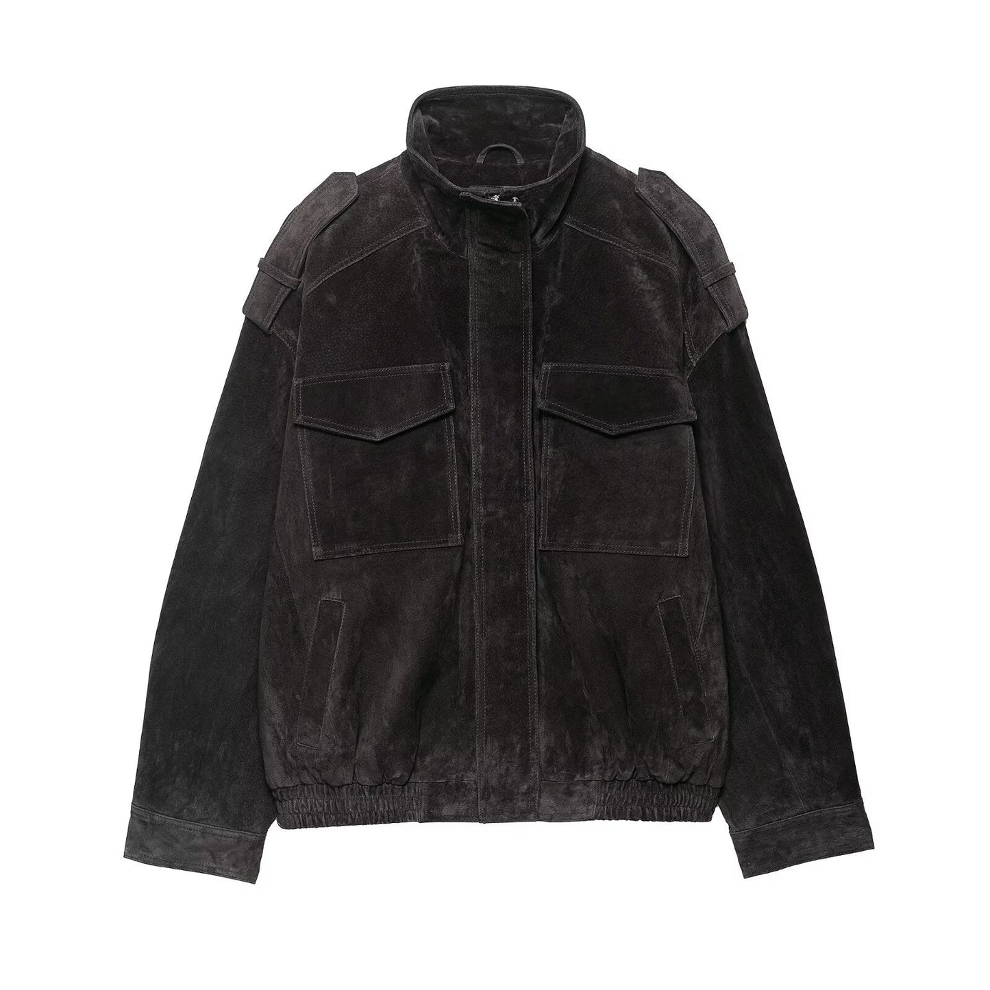 Women Clothing Suede Textured Leather Coat