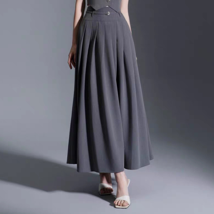 Half Length Pleated Light Luxury Embellished High Grade Skirt Wear High Waist Long Casual A line Pleated Skirt