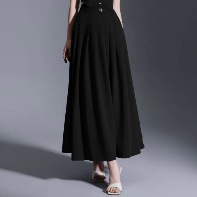 Half Length Pleated Light Luxury Embellished High Grade Skirt Wear High Waist Long Casual A line Pleated Skirt