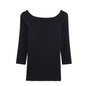 Women Clothing Fall Fashionable All Match Basic Mid Sleeve off Shoulder T shirt